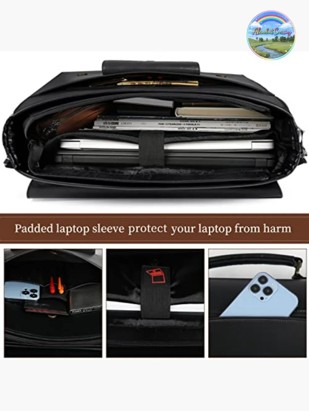 Vintage PU Leather Laptop Messenger Bag 15.6 Inch Work Travel Satchel